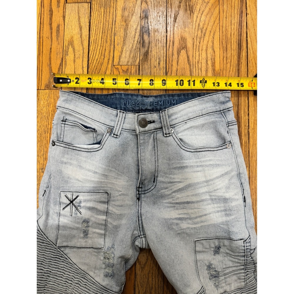 Rue21 Premium Supreme Flex Slim Taper Moto Distressed Jeans Mens 28x30 - Picture 9 of 9
